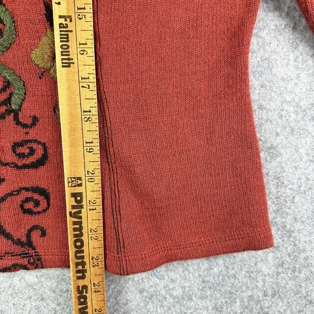 Caamano Sweater Womens L Alpaca Floral Embroidered Full Zip Cardigan Terracotta